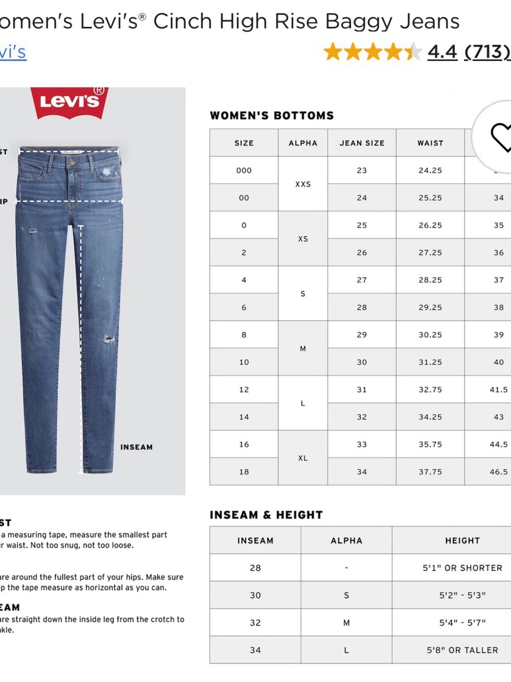 Levi's Cinch Baggy Womens Adjustable Lightweight Jeans Blue Denim Size 25 - Picture 7 of 16